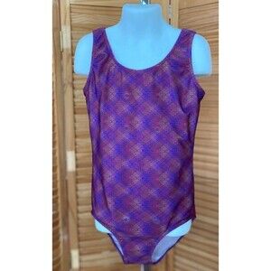 Danskin Girls Dance Gymnastics Purple Spiral Leotard Size Large (12/14)